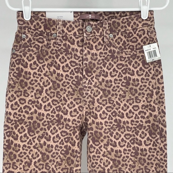 7 FOR ALL MANKIND NWT THE HIGH WAIST ANKLE SKINNY LEOPARD PRINT BROWN JEANS 27 - Picture 3 of 11